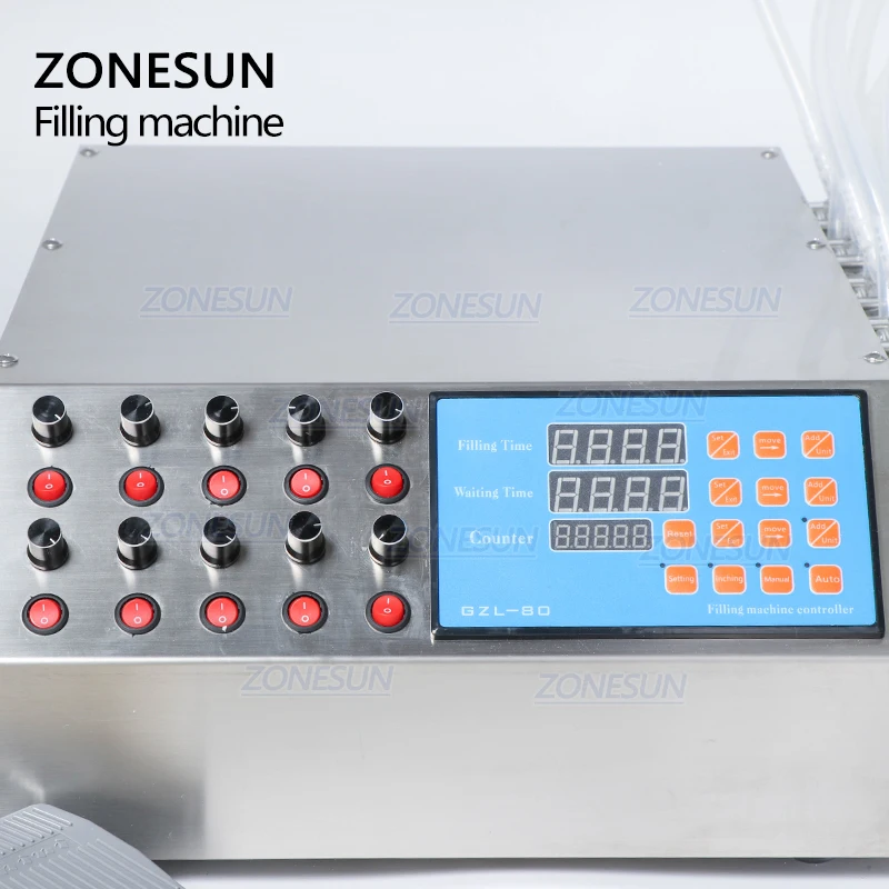 ZONESUN 10 Heads Perfume Vial Oral Liquid Filling Machine Electric Digital Control Pump Filler 50ml Small Bottle ZS-YTPP10