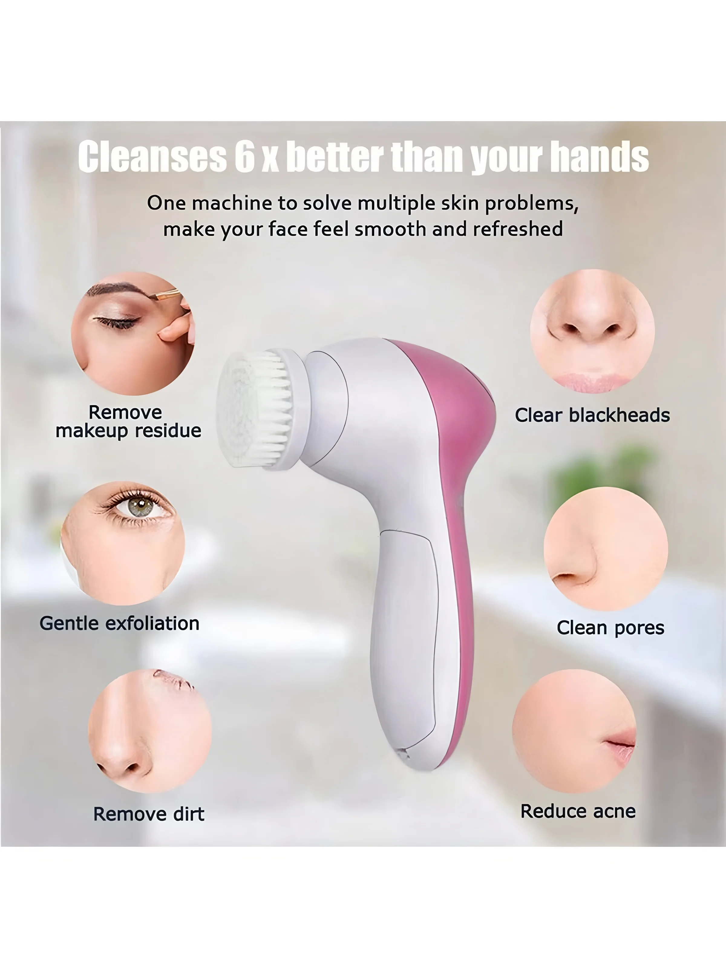 2026 5-in-1 Electric Facial Cleaner Face Cleansing Brush Spa Skin Care Massager Battery-Powered (Battery Not Included) - view 5