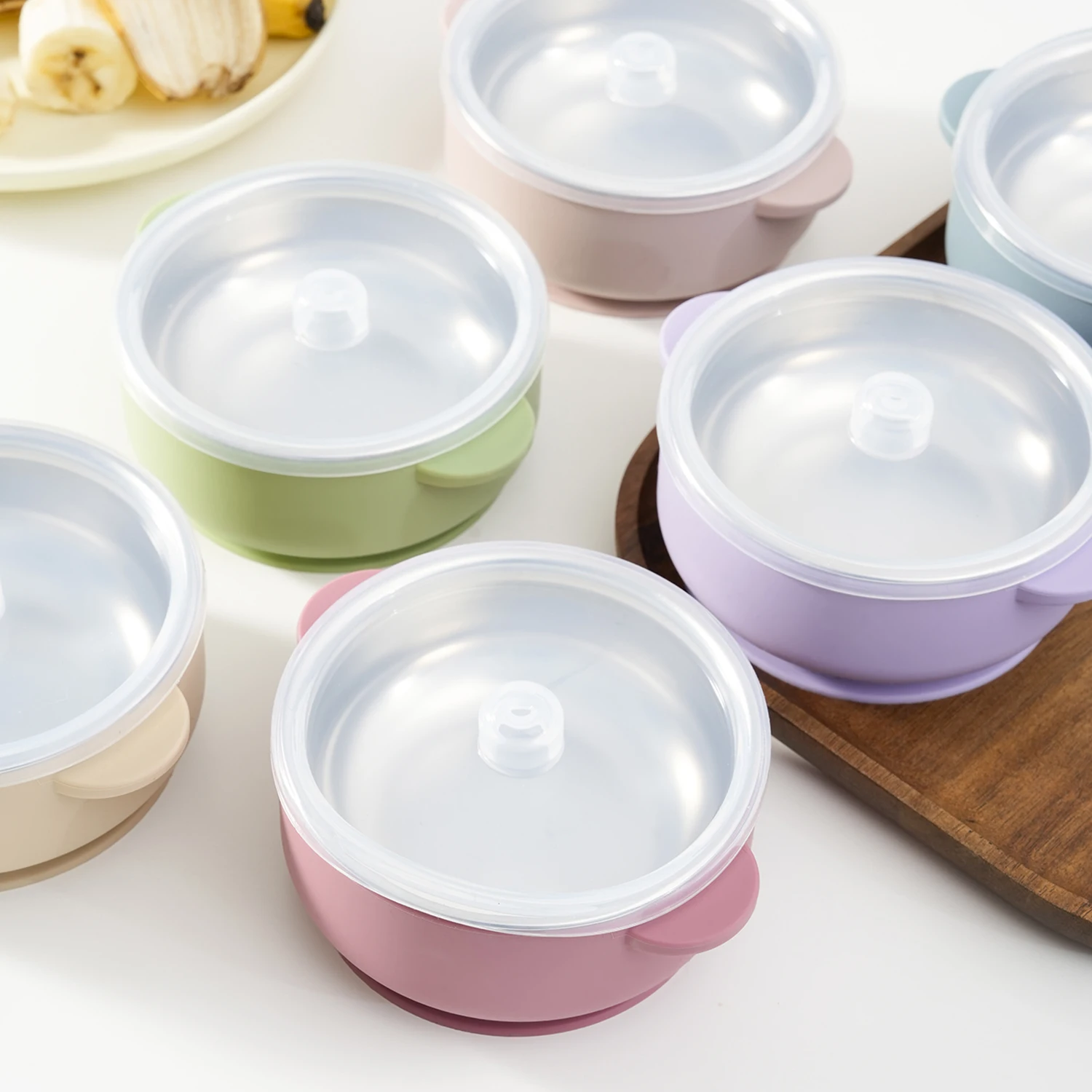 1PC BPA Free Removable Silicone Stainless Steel Baby Feeding Bowl Toddler Weaning Self Feeding Training Plate Tableware