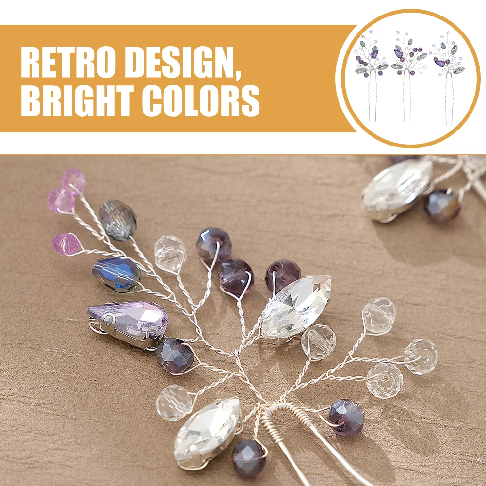 

3Pcs Chinese Style Rhinestone Hair Forks Hairpin for Women Girls Daily Wear and Photography Rhinestone Hair Forks