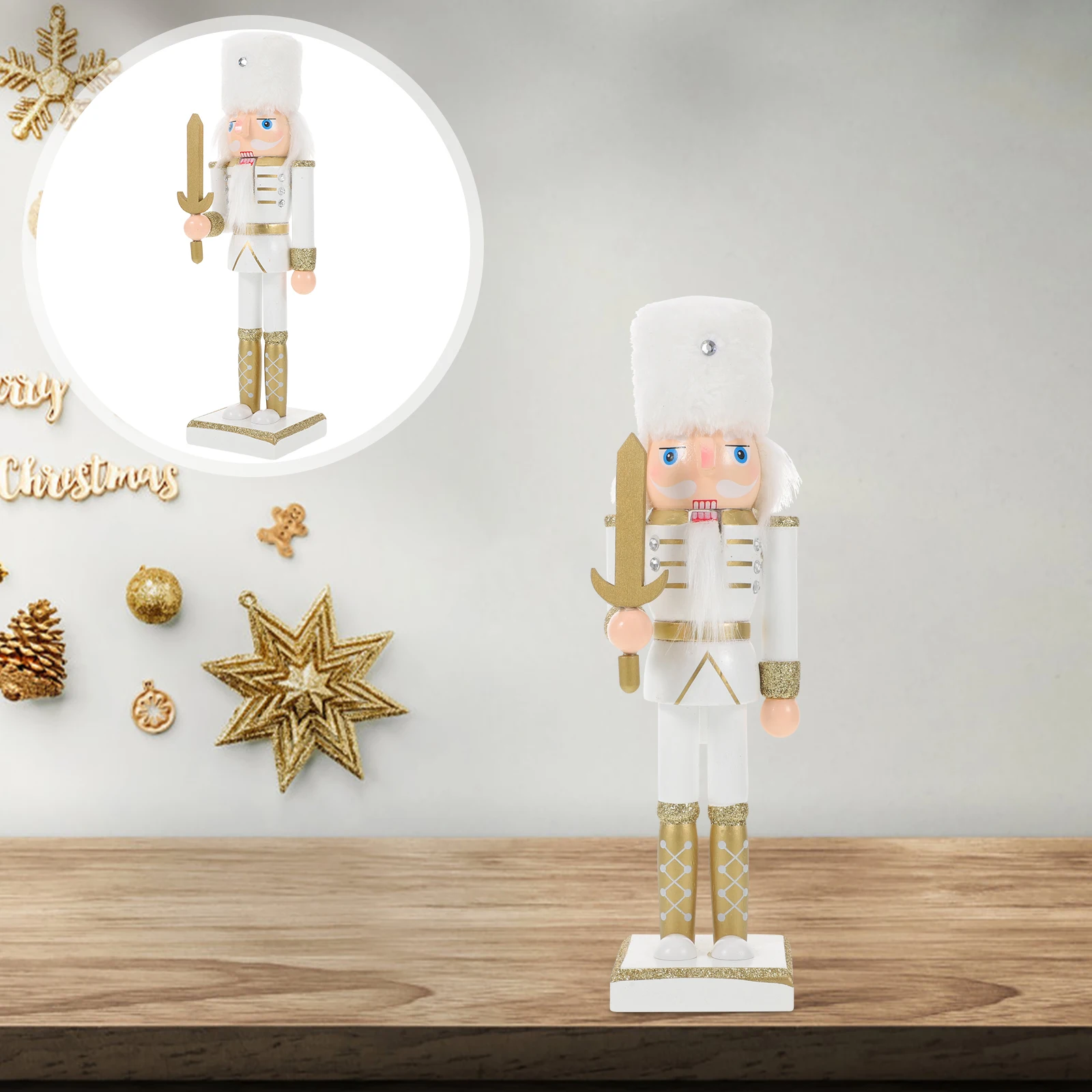 

Nutcracker Ornament Christmas Figurines Party Decoration Home Table Top Tree Gold Fireplace Mantel Decorations
