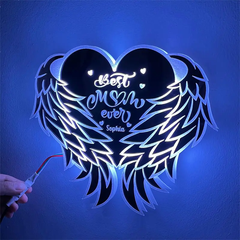 Popular Custom Colorful Wings Neon Light Mirror Romantic Theme Acrylic Neon Mirror Sign Acrylic Mirror Sheets Decor Wall