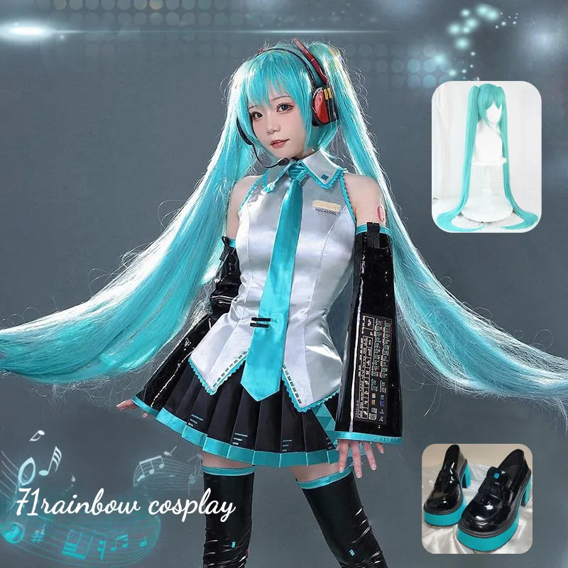 Miku Cosplay Miku Formula Suits Cosplay Costume Girl Snow MIKU Christmas Roleplay Uniforms JK Dress Set Clothes Wig Miku Cosplay