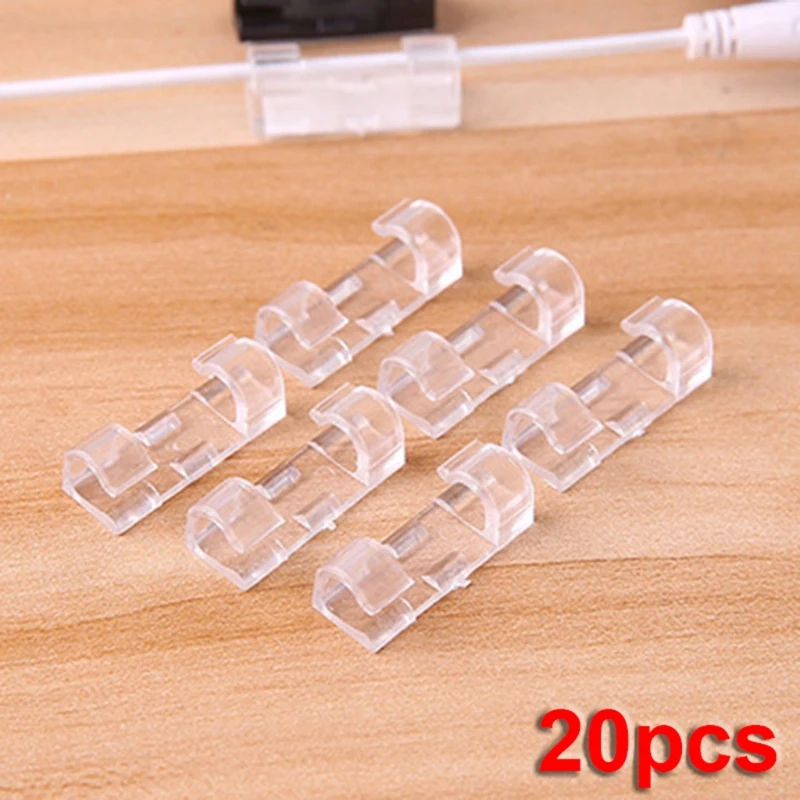 20Pcs Self Adhesive Data Wire Network Cable Cord Clips Clamp Table Wall Tidy Organizer Holder for Home Office Nail Free