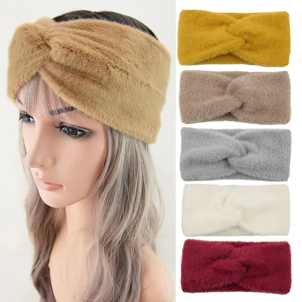 

New Fur Cross Headbands Elastic Turban Knotted Headband Wide Hair Bands Hair Accessories