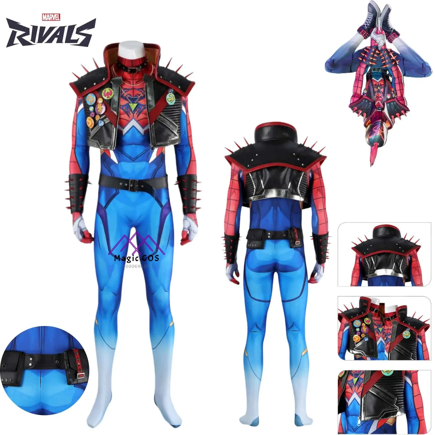 

Hot Game Marvel Rivals Cosplay New Anime SpiderPunk 2099 Costume Role Play Jumpsuit Uniform Set for Men Adult Comic Con Party