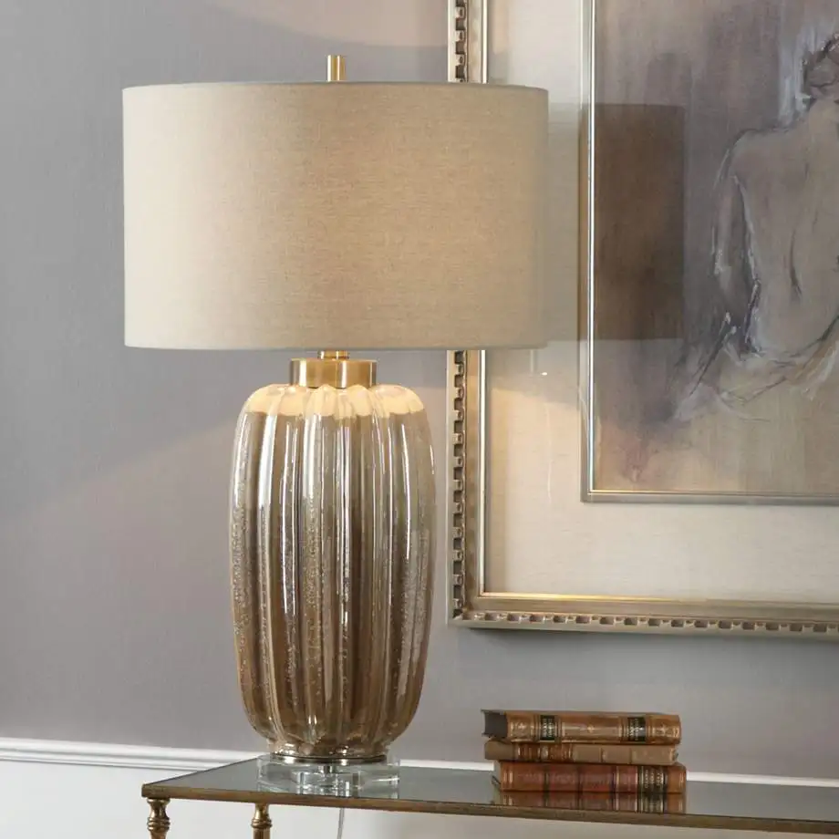 Lámpara de mesa de cerámica, lámpara de mesa para sala de estar, lámpara de noche para dormitorio de Hotel de lujo americano, modelo moderno, lámpara decorativa de cristal para habitación