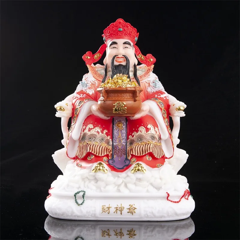 Luxury high gilding jade BUDDHA figure HOME shop Prosperity protection Money God of wealth Mammon CAI SHEN YE FENG SHUI statue
