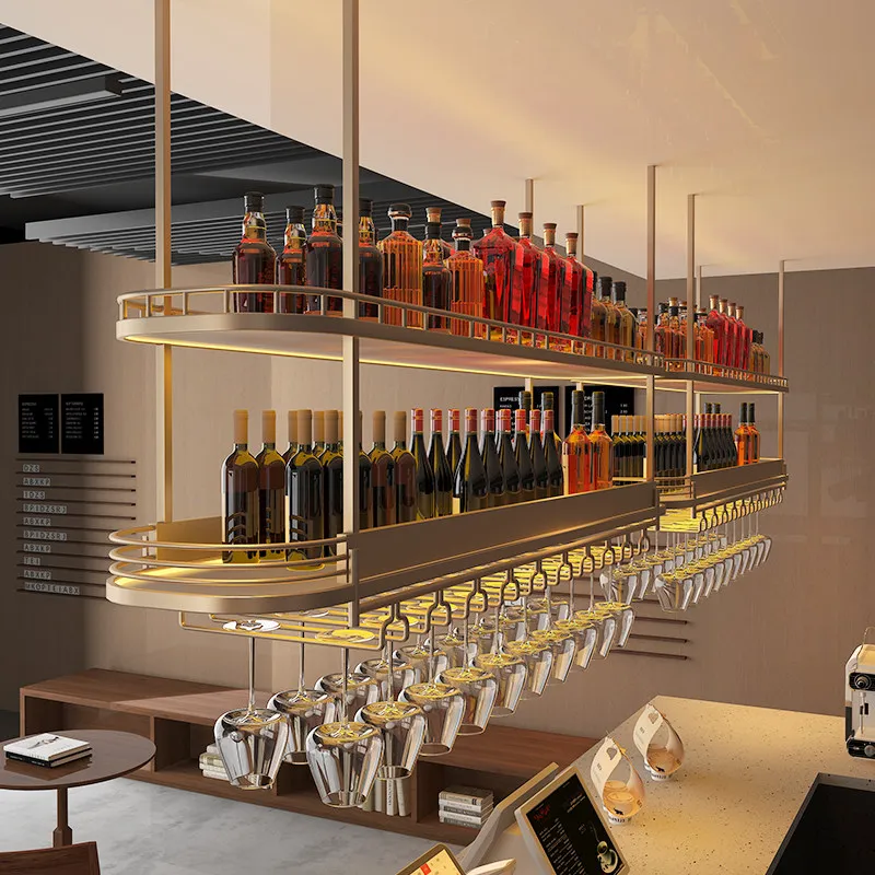Bar wine Metal upside-down wine glass Hanger above bar counter Restaurant wine storage rack