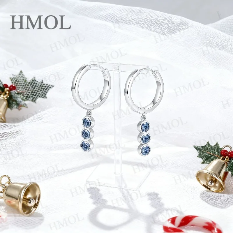 0.6CT متعدد الألوان مويسانيتي قطرة هوب أقراط مختبر نمت روبي الياقوت الكولومبي نمط S925 مجوهرات للنساء هدية مثالية