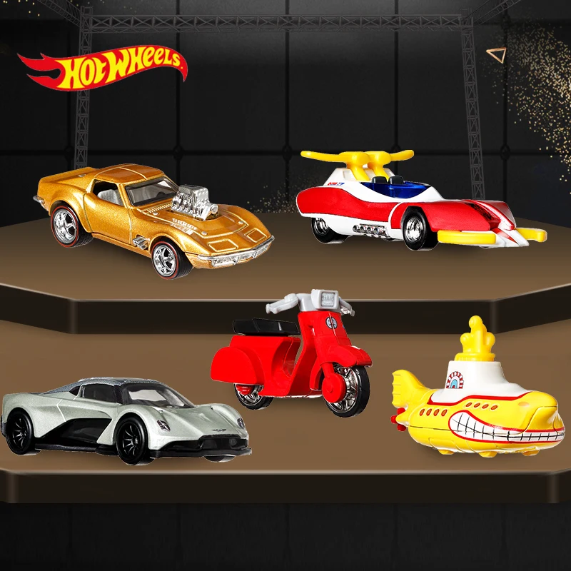 Original Hot Wheels Premium Car Retro Entertainment Collection Voiture Corvette Deadpool Aston Martin Boy Toys for Children Gift