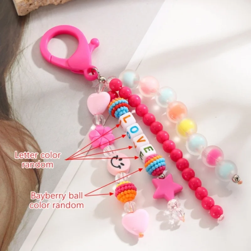 New Kid Children Backpack Bead Keychain Charm Colorful Cute Student School Bag Pendant Letter Beaded Keyring Pendant