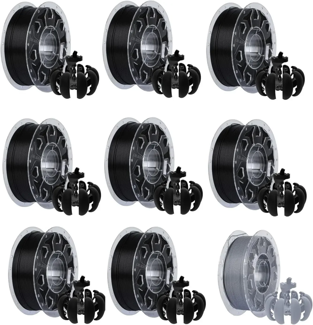 USA Stock 3D Printer Filament Bundle, PLA Filament 1.75mm, 6-Pack PLA Black, and 3-Pack Gray, 1kg X 9 Spools