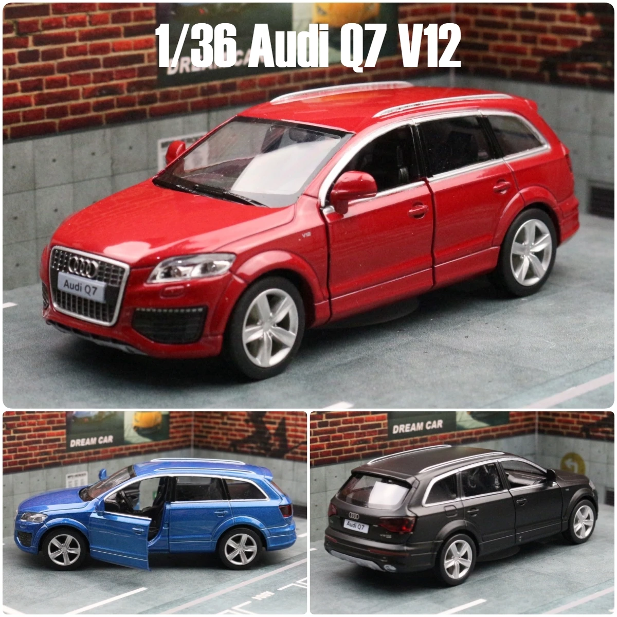 1/36 Audi Q7 V12 Toy Car Model For Children RMZ CiTY SUV Sport Diecast Alloy Vehicle Miniature Pull Back Collection Gift for Boy