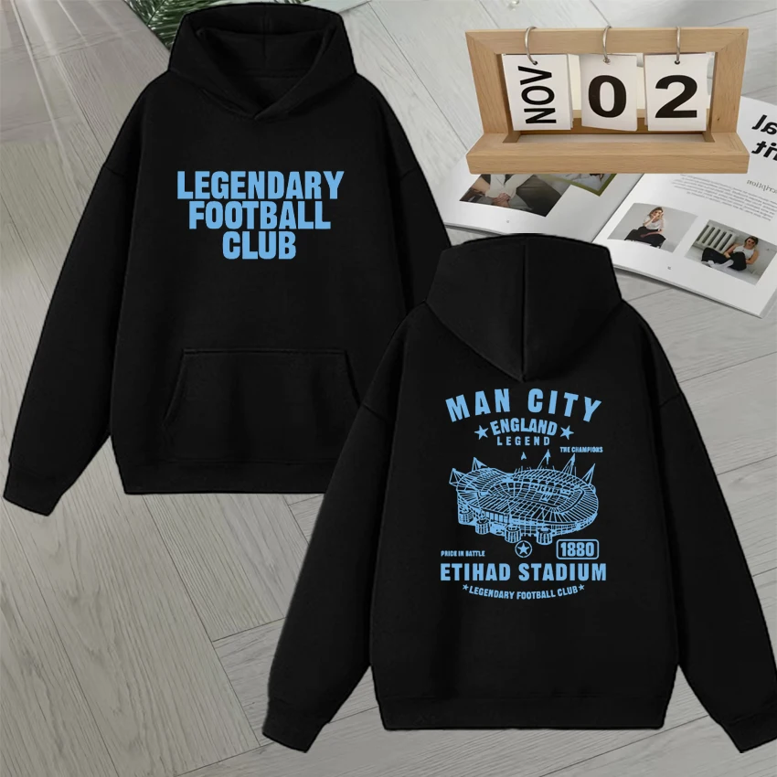 

New In Manchester city Graphic Double Sided Print Sweatshirt Fleece Men Women Long sleeve vintage Hoodies Unisex Loose Pullovers