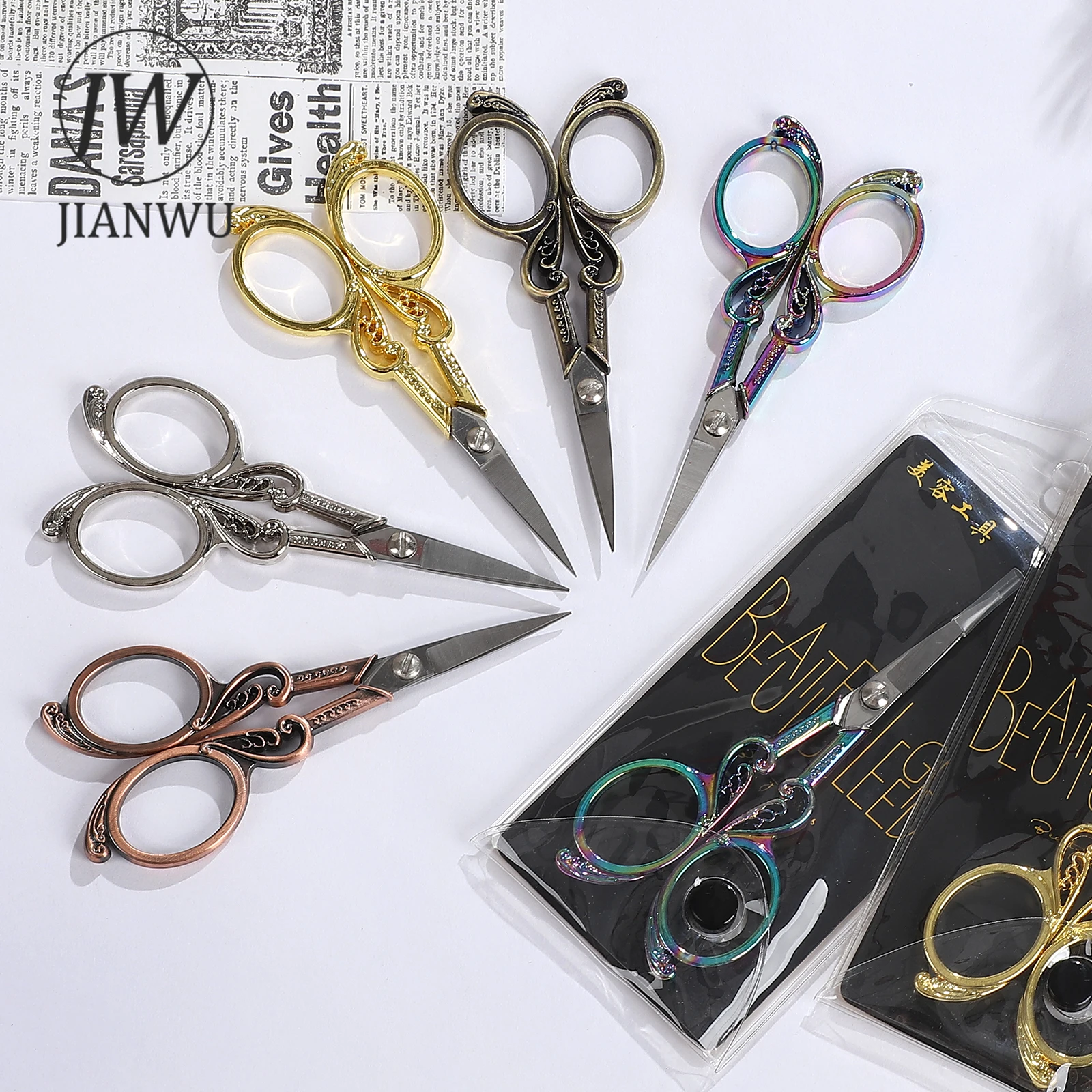 JIANWU Vintage No. 8 Zinc Alloy Stainless Steel Cutting Embroidery Antique Scissors Creative DIY Student Supplies Stationery