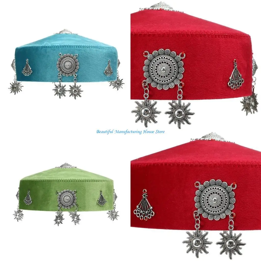 e56a-folk-art-embellished-caps-vintage-headwear-8-rich-colors-54cm-56cm-lightweight