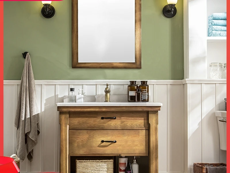 Luxury American Retro Bathroom Cabinet B & B Washbasin Cabinet Combination Oak Floor Bathroom