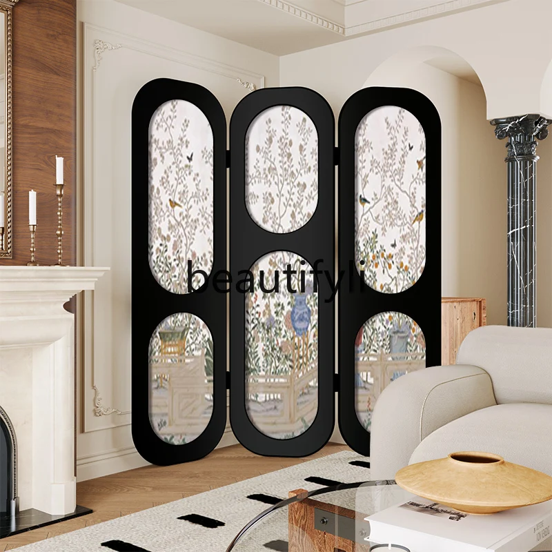 

Modern French garden solid wood screen partition living room sofa bedroom cover entrance entrance home mobile folding screen