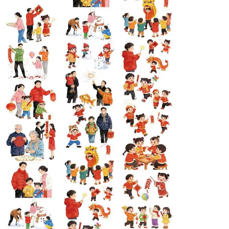 Homemade Children Playing New Year's Family Die-cut Pet Cute New Year Characters Handbook Tape Decoration