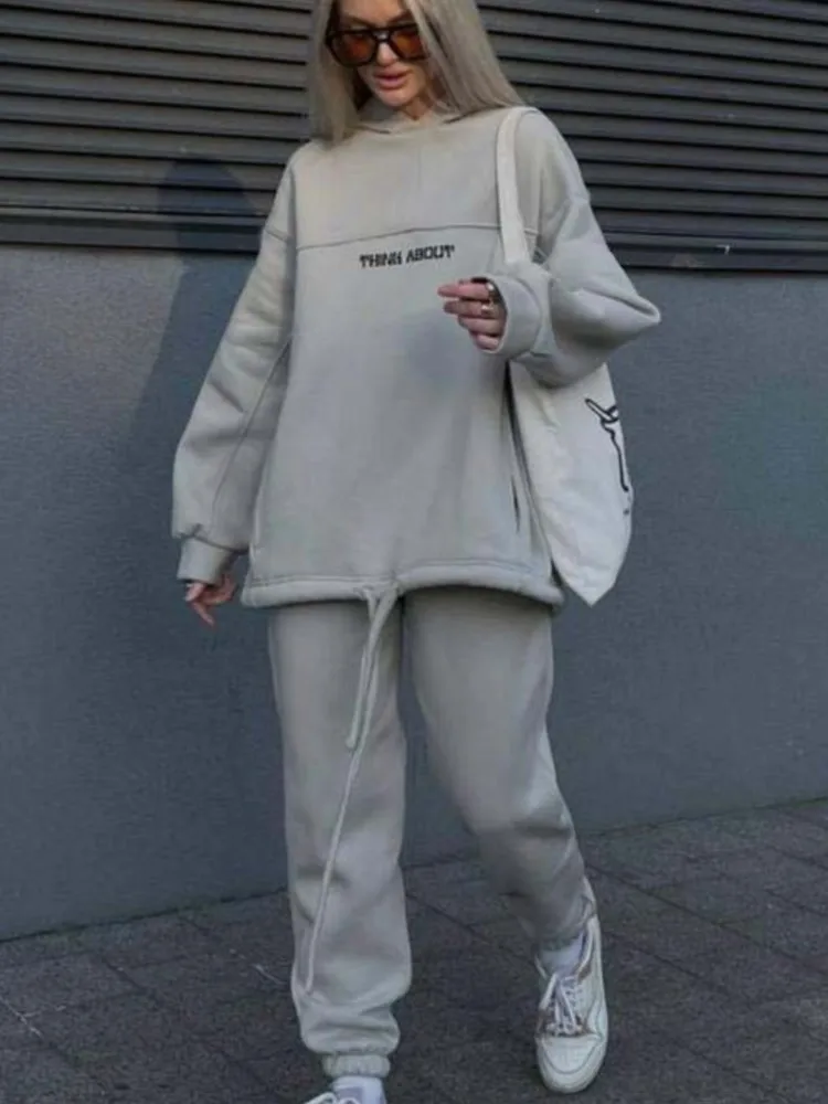 

Women's Autumn Fashion Outfits Letter-printed Long-sleeved Drawstring Loose Hoodie Pants Sports Suit Casual Female 2-piece Set