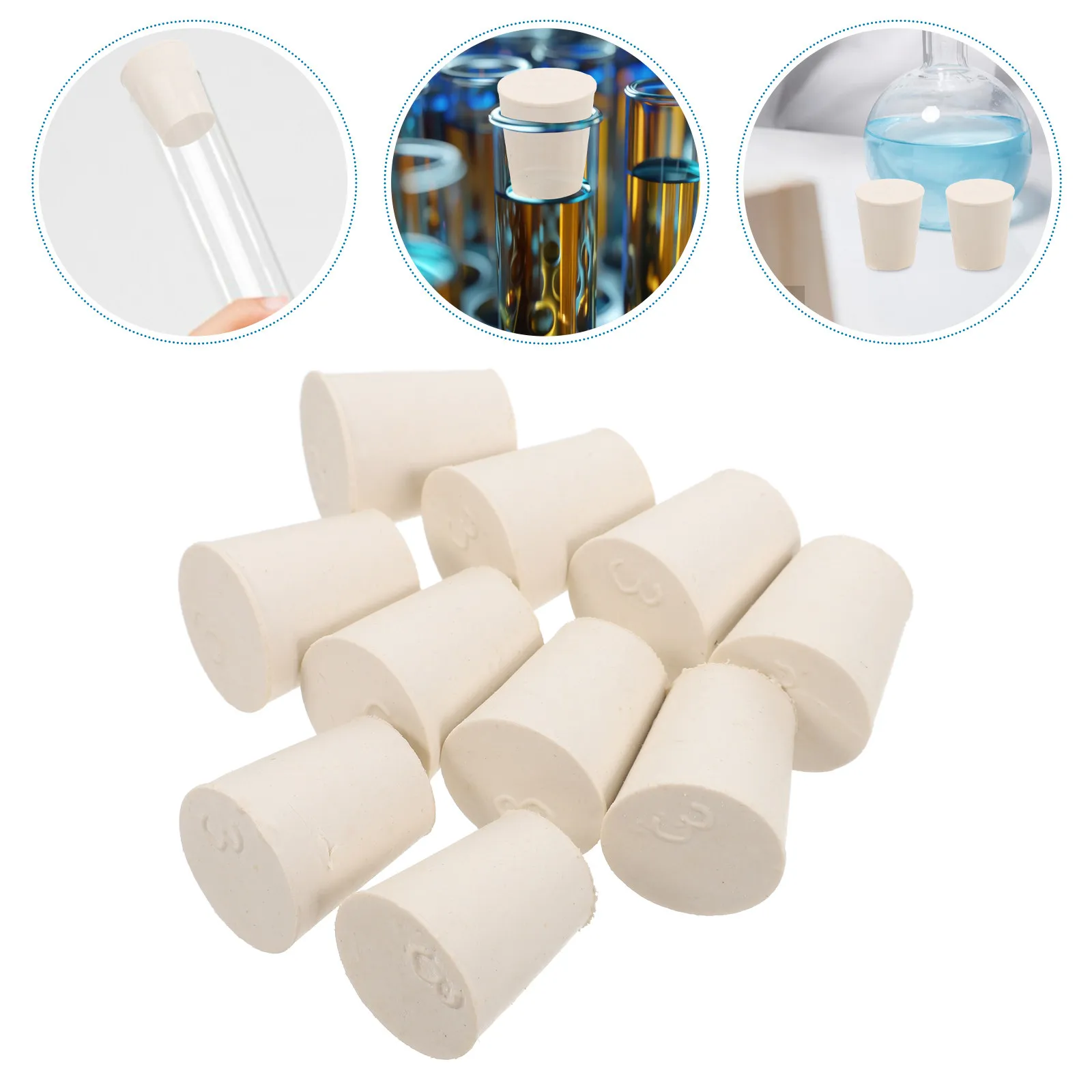 10Pcs Rubber Stopper Tapered Hole Plugs Soft Flexible Seals for Lab Flask Tube Drain Bottle Sealing Replacement Rubber Plugs