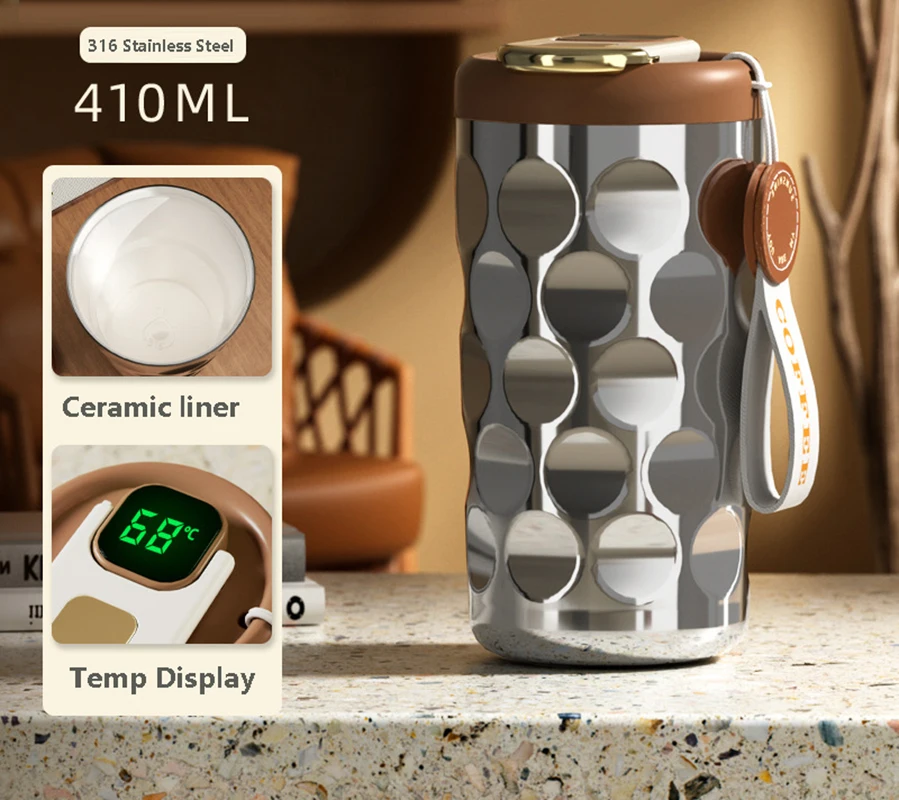 

LED temperature display insulated cup 316 stainless steel cup intelligent coffee insulated bottle 410ml vacuum bottle coffee cup