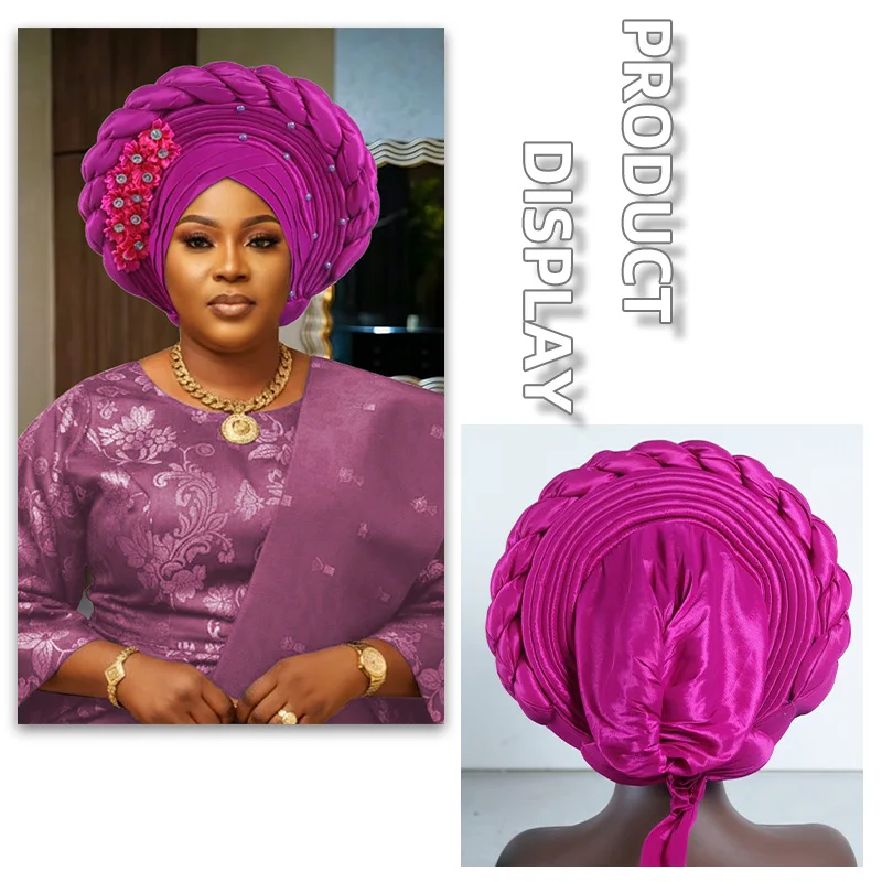 

Flower Turban Cap for Women Ready To Wear African Auto Gele Headtie Nigeria Wedding Geles Female Head Wrap Headpiece Hijab Hat