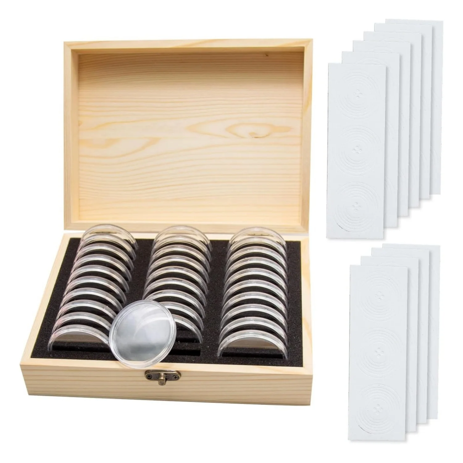 30PCS Coin Capsules Wooden Holder Commemorative Collection Case Coin Storage Box with Lock Coins Case for 20/25/30/35/40/46mm