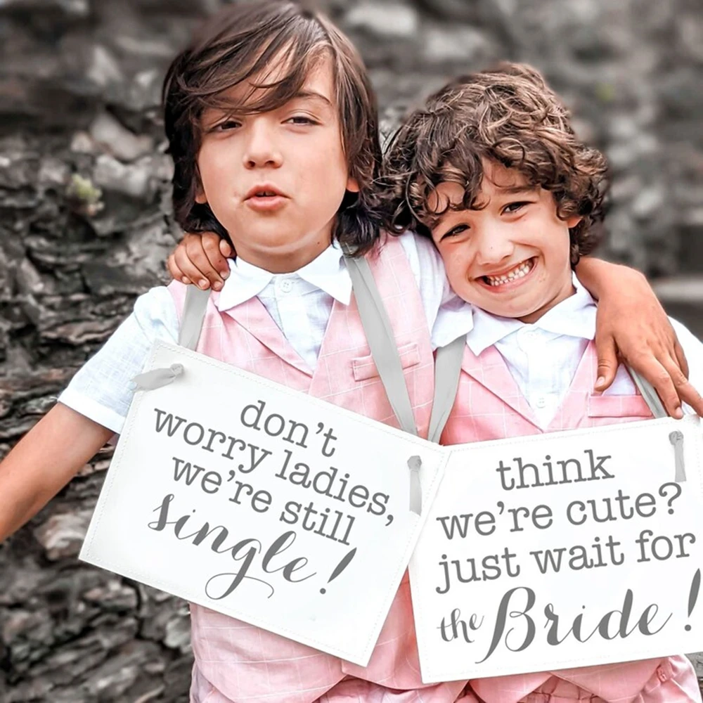 Two Ring Bearer Signs,Don't Worry Ladies We're Still Single,Think We're Cute Just Wait for the Bride Funny, Set of 2 Wedding Ban