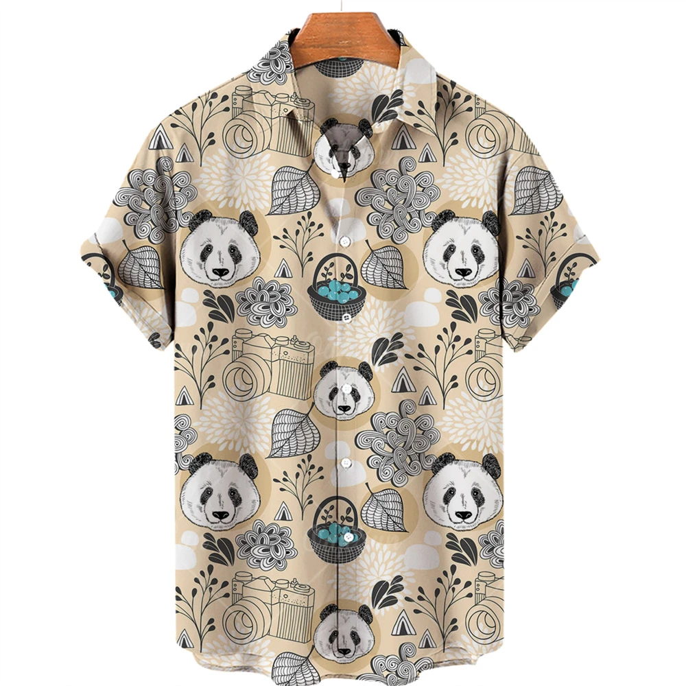 Cute Panda Hawaiian Shirts 3d Print Men Women Clothing Summer Beach Short Sleeve Blouse Fashion Men\'s Vocation Lapel Camisa Boys