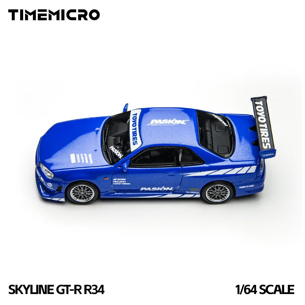 

*Pre-order*TimeMicro1:64 Skyline GT-R R34 Diecast Model Car Passion Blue Alloy Simulation Vehicle Model For Collection Gift