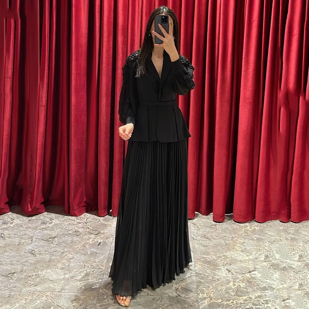 Chiffon Long Sleeves Prom Dresses Beadings Pleated Party Gowns Special Banquet Club Vestidos De Fiesta Evening Dress Customized