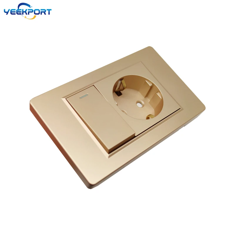 118mm EU Haushalt Deutscher Standard Goldene PC Flammhemmende Steckdose 16A 2-Loch Netzstecker Wandsteckdose mit Schalter-Kombination – Detail 5