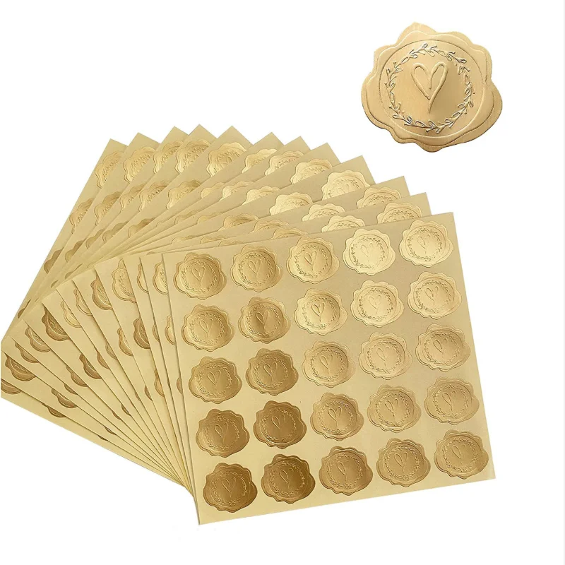 100 Uds. Pegatina de corazón en relieve dorado, pegatina de sellado de sobre, invitación de boda, tarjeta de felicitación, pegatina de sellado, suministros para fiestas