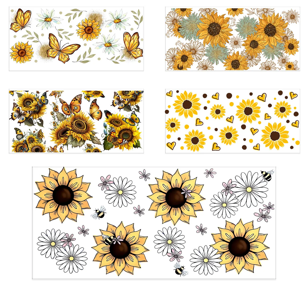 

Sunflower series Easy peel waterproof DIY Decals 3D transfers uvdtf crystal stickers 16oz uv dtf cup wraps for Glasses