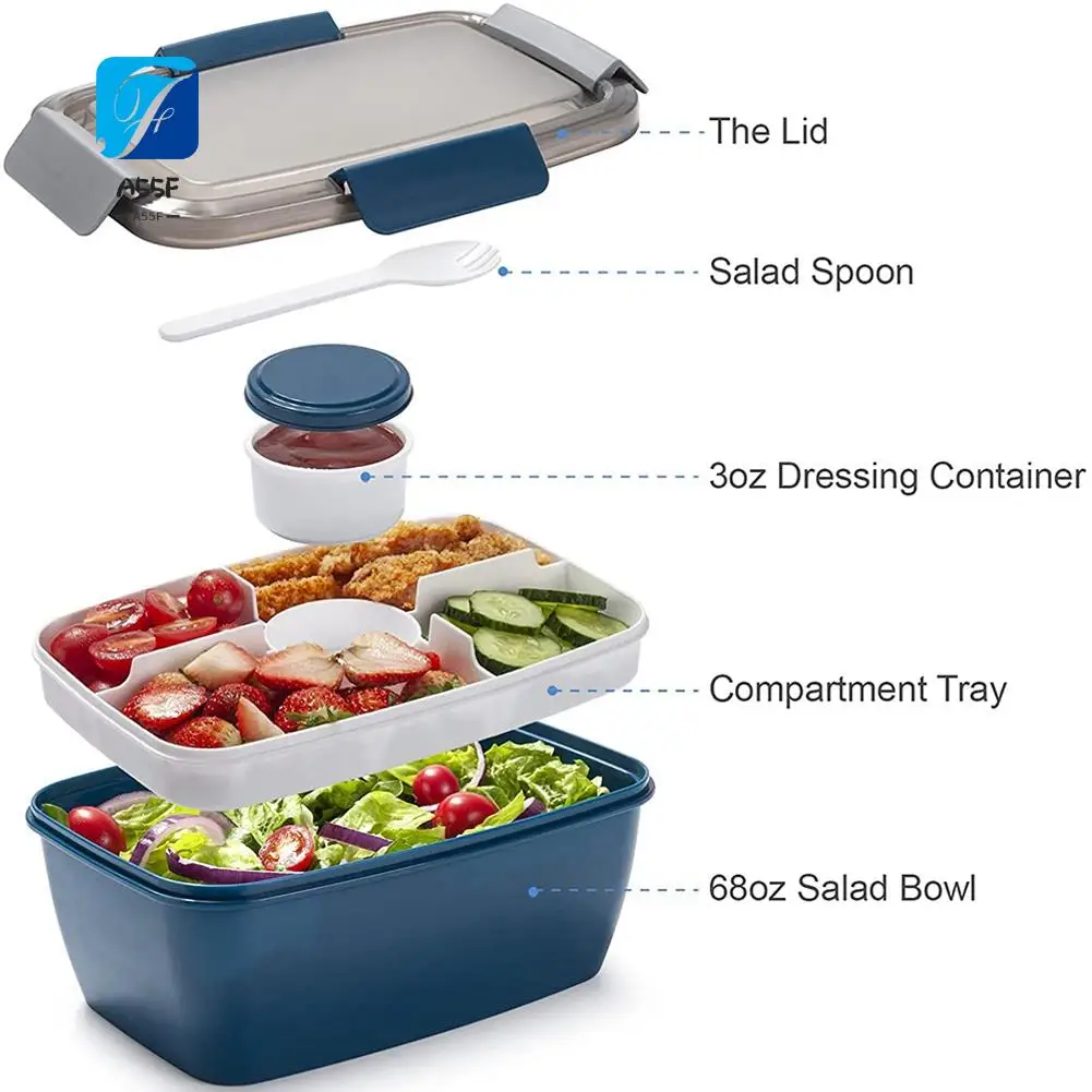 A55F-Lunch Container To Go, 2000Ml Salad Bowls With 4 Compartments