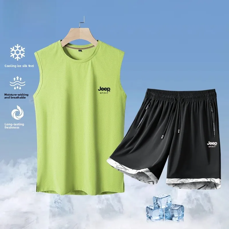 

Casual Vest Set Men Summer Fitn Running Baskeall Svel Tank Top ort Pants Youth Polyester Material