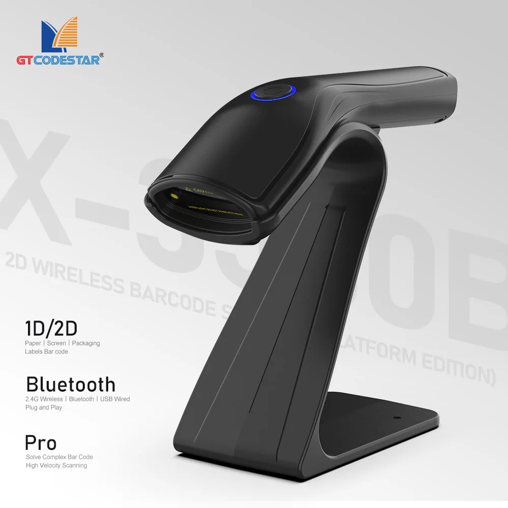 GTCODESTAR X-3500 Handheld Auto Scanning 2.4G QR Code Reader Bluetooth Barcode Reader With Stand 2D Wireless Barcode Scanner