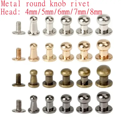 20Sets 4mm 5mm 6mm 7mm 8mm Round Knob Rivets Metal Monk Head Screws Studs Alloy Nail Buckle Tack Cloth Button Bag Leather Crafts