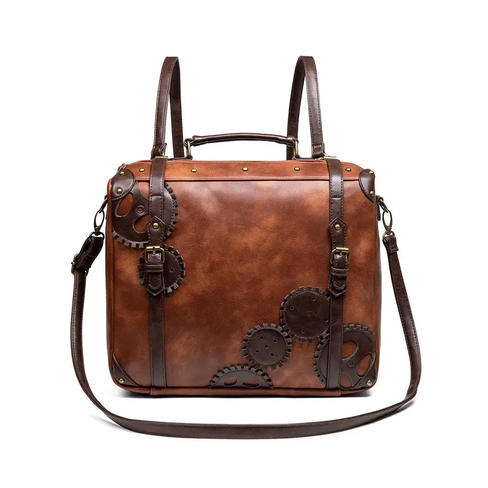 

Европейский и американский ретро стиль стимпанк большой емкости с металлическими заклепками, дизайн шестерни, горизонтальный квадратный портативный рюкзак для женщин