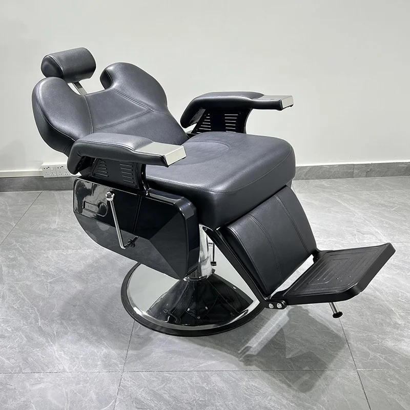Commercial Barber Salon Chair Reclining Adjustable Height Large Base PVC Material Leather Seat Modern Design Professional