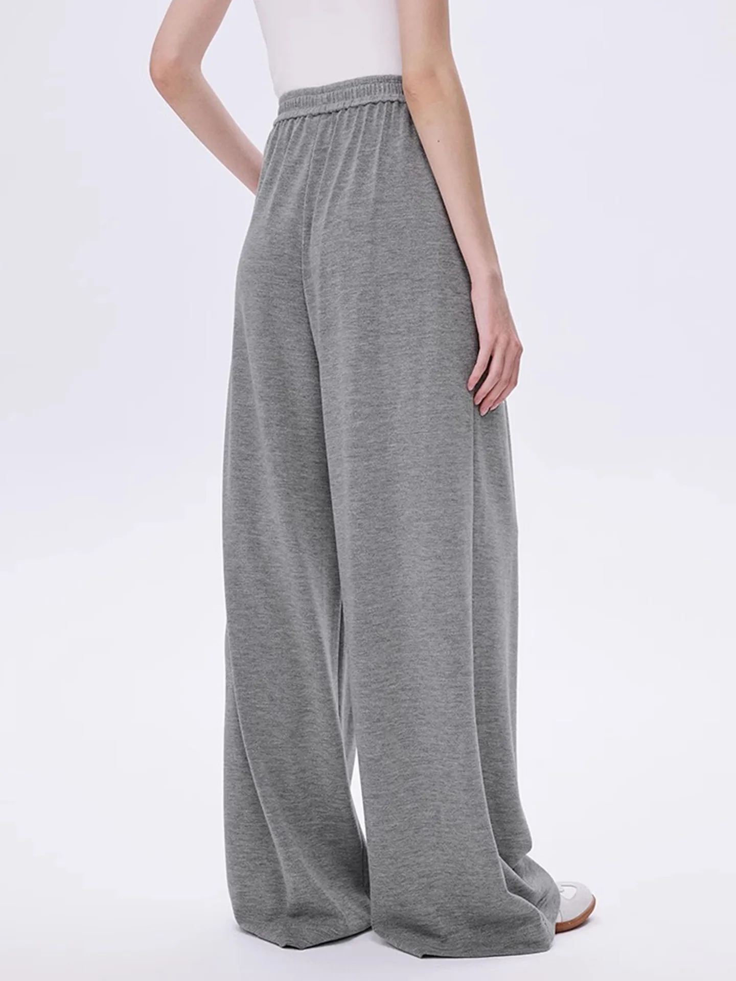 Autumn New Casual Pleated Knitted Blended Loose Draped Drawstring Wide Leg Sports Pants for Women