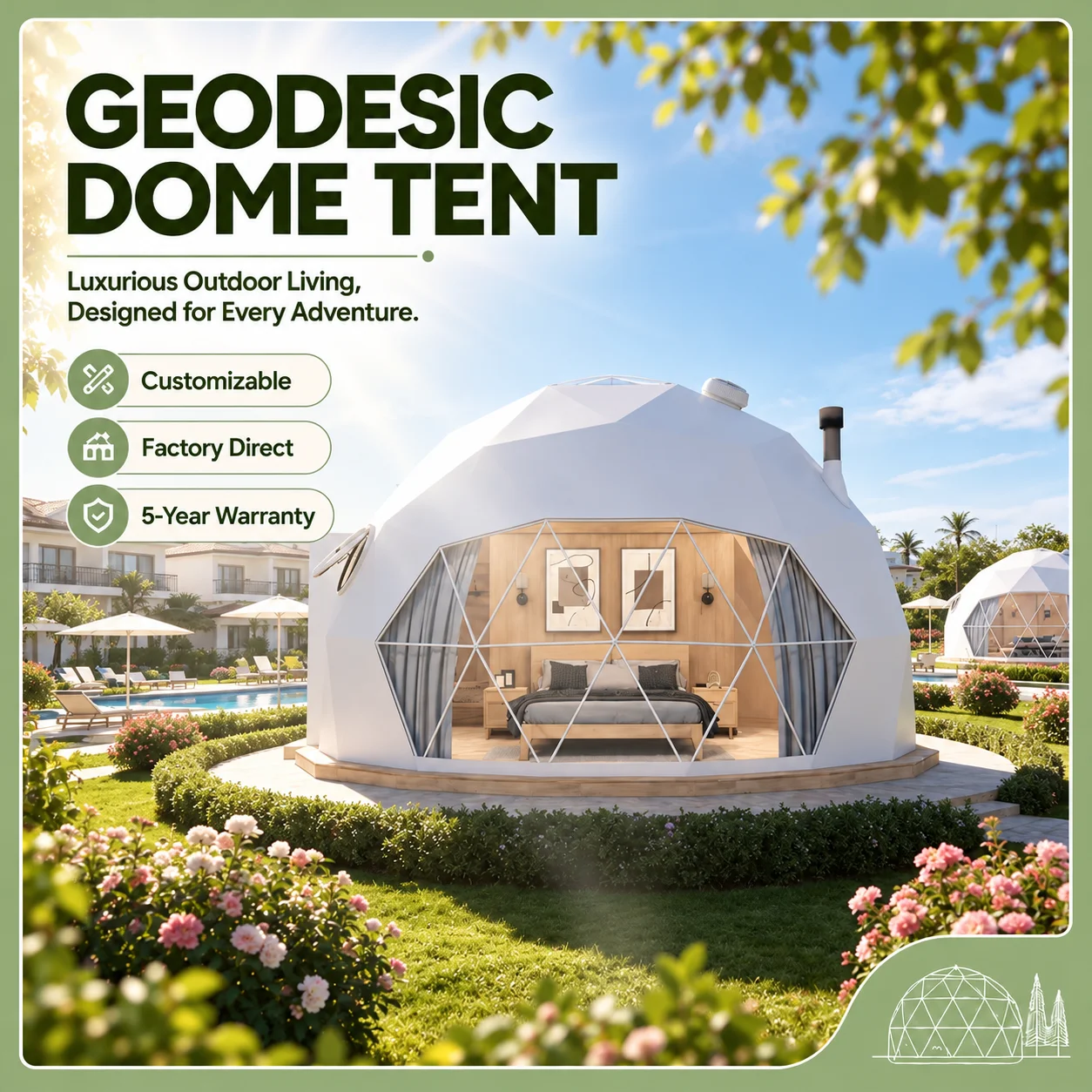 Luxury Outdoor Geodesic Dome Glamping Tent with Private Bathroom, Comfort Round Accommodation Shelter for Resort Vacation