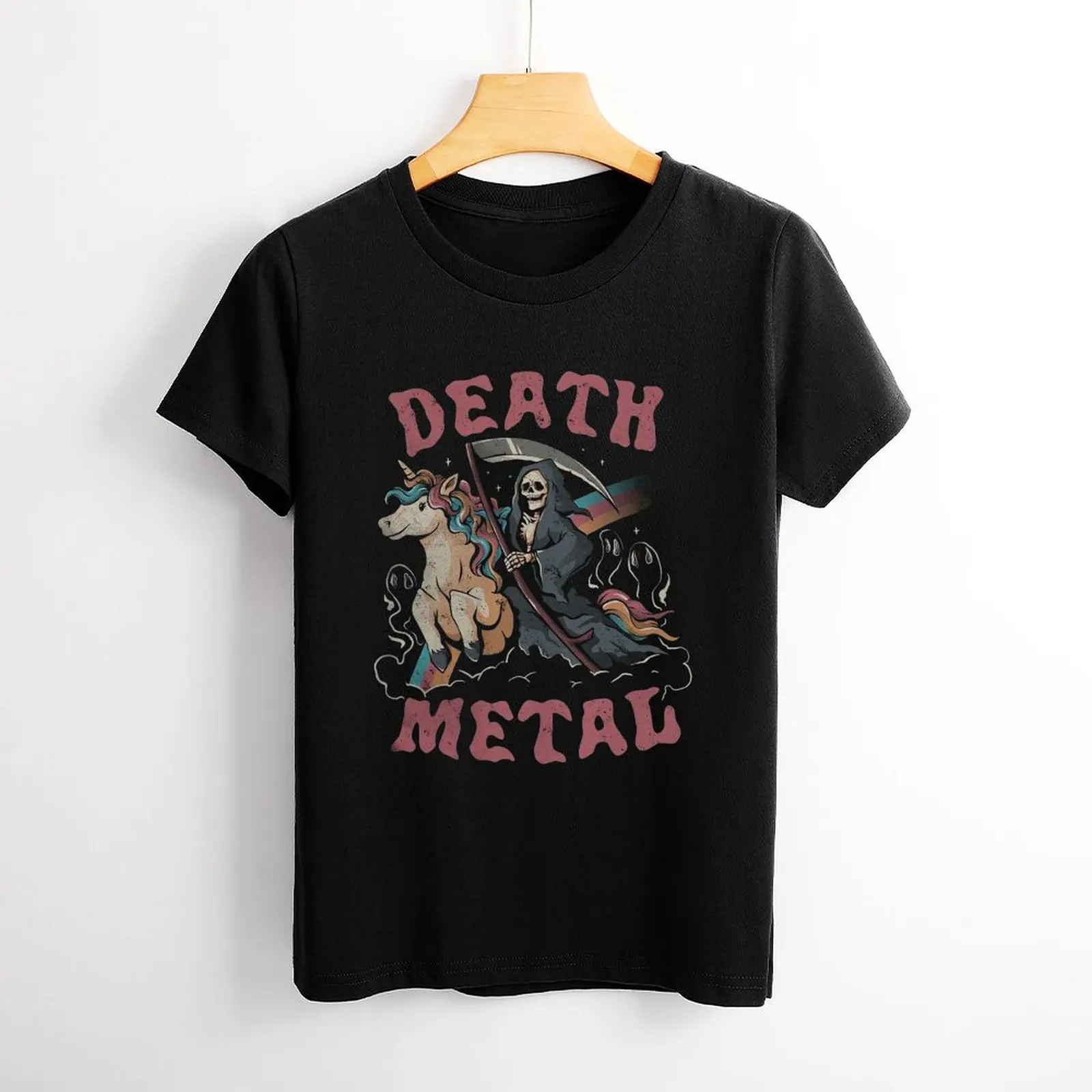 Death Metal Riding Unicorn Reaper Print T shirt Women Short Sleeve Black T-Shirt Big Size S To 4XL Female Tee Breathable Tshirt