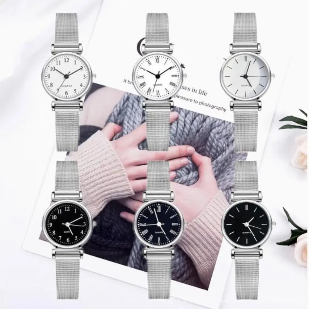 ساعات دائرية إبداعية فاخرة بحزام شبكي وساعات يد بحزام كوارتز قابل للتعديل هدايا