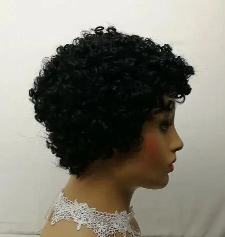 Peluca corta de cabello humano para mujer, pelo Afro rizado negro, corte Natural