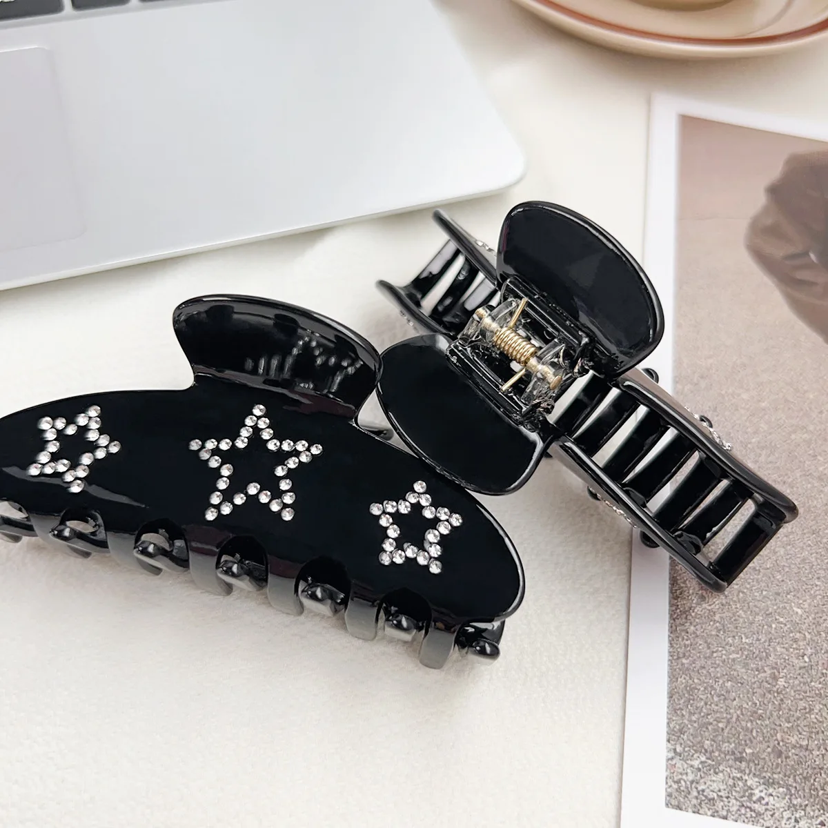 New style high-end elegant diamond-set acetic acid hairpin grab clip moon versatile shark clip hair accessories