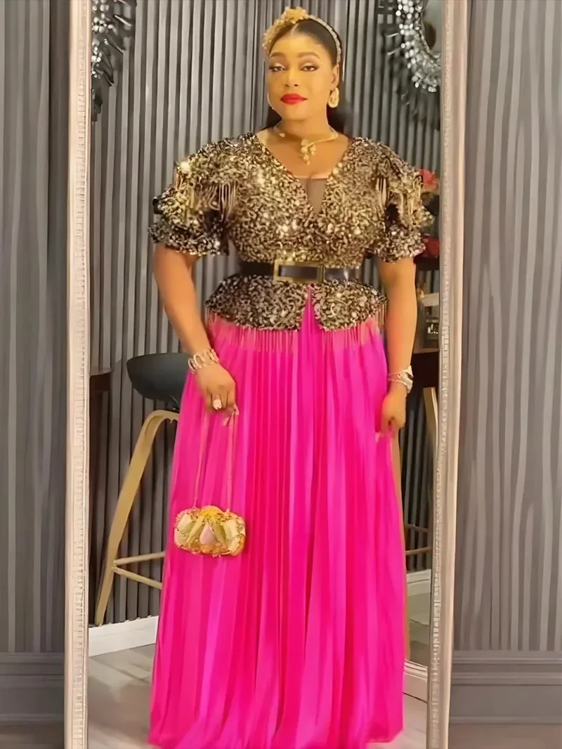 

Elegant African Dresses for Women Luxury Sequin Evening Party Long Dress Plus Size Christmas Wedding Gown 2025 Ladies Clothing