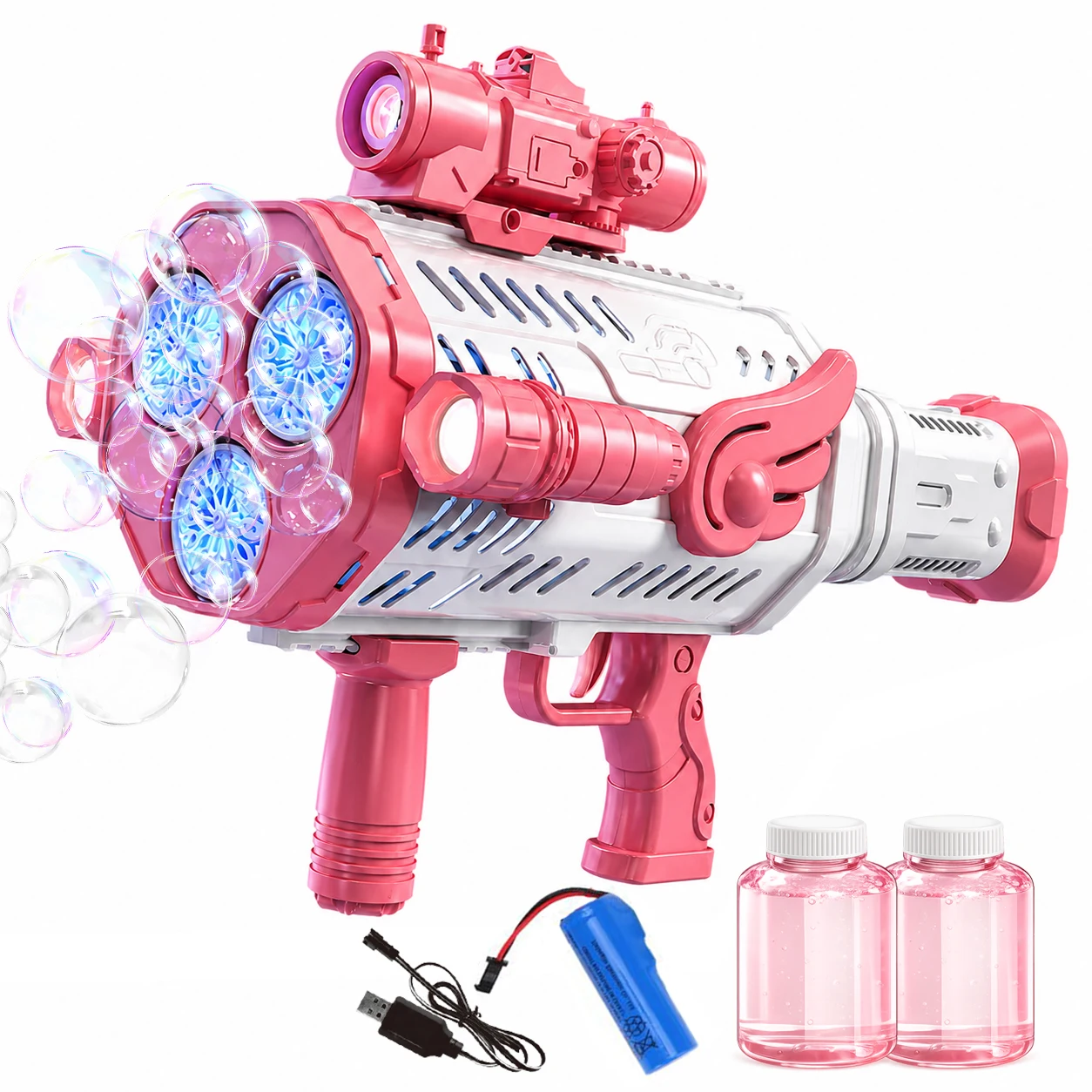 Automatic Bubble Machine Rechargeable Bubble Gun for Kids with 2 Bottles of Refill Solution Lights Electric Bubble Blaster Toys